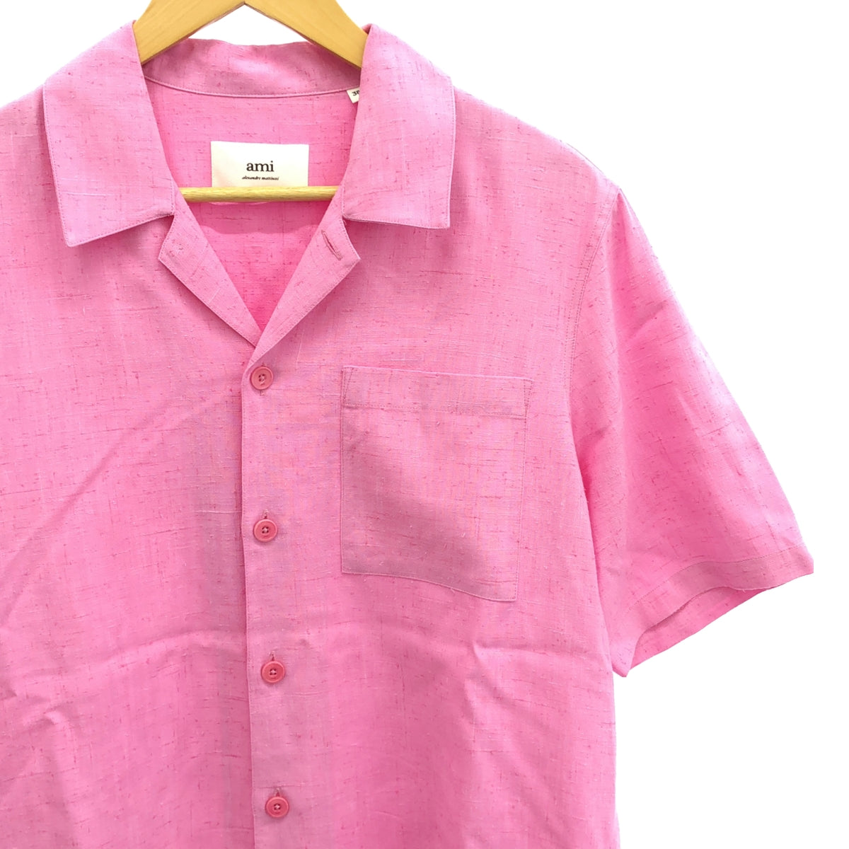 AMI Alexandre Mattiussi | Silk open collar shirt | 38 | Pink | Men's