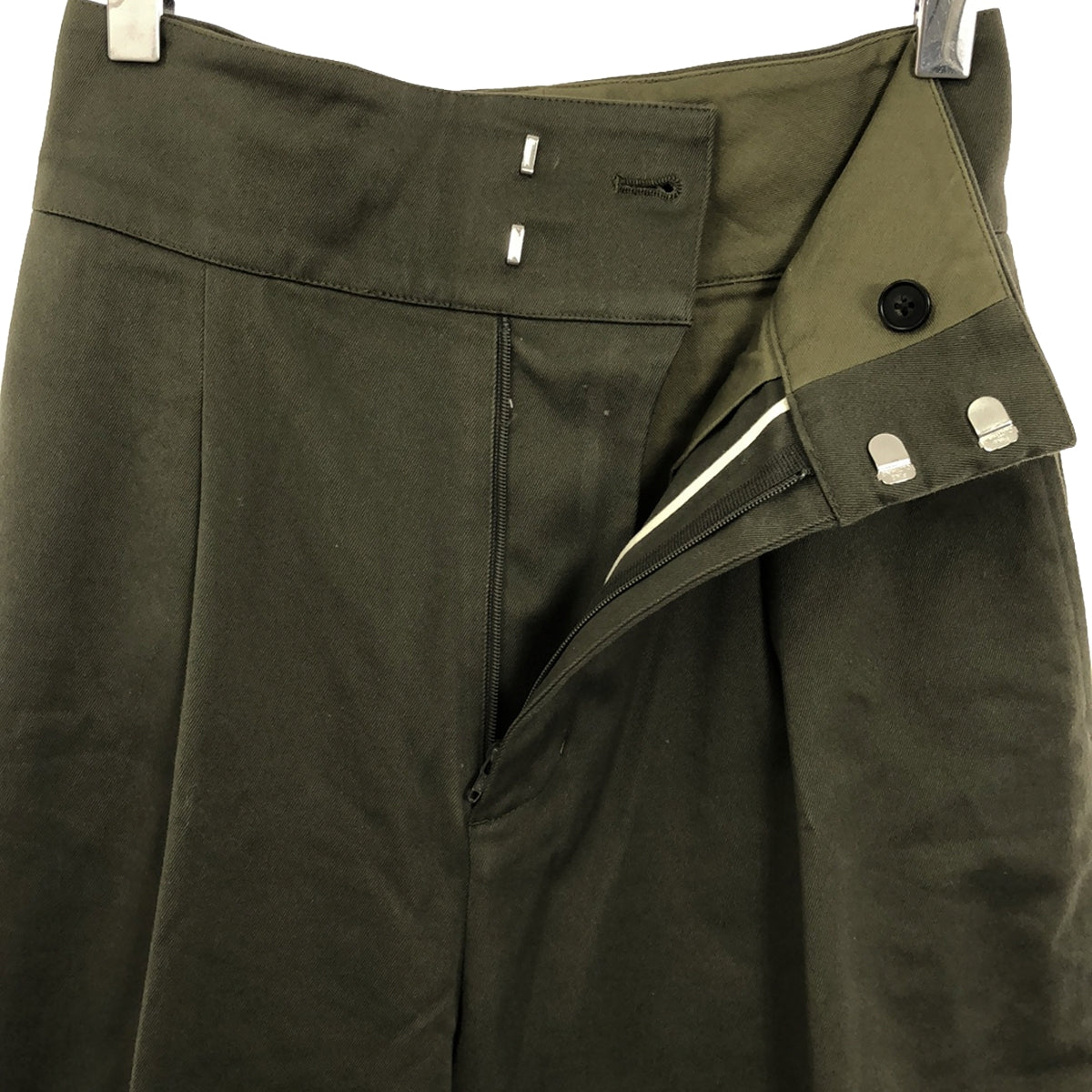 Curensology | Cotton high waist stretch wide pants | 36 | Khaki | Women's