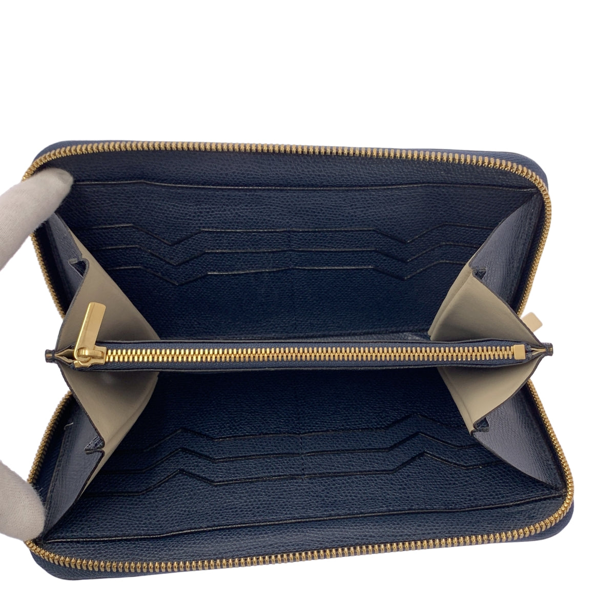 Valextra / ヴァレクストラ | レザー ロゴ ラウンドファスナー ウォレット 長財布 | ダークネイビー | レディース