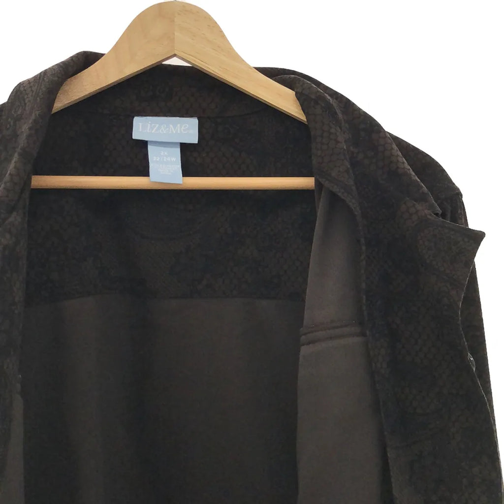 【美品】  OLD / 古着 | Liz&Me / 総柄 オープンカラー オーバー シャツ ジャケット | 2X | ブラウン | レディース
