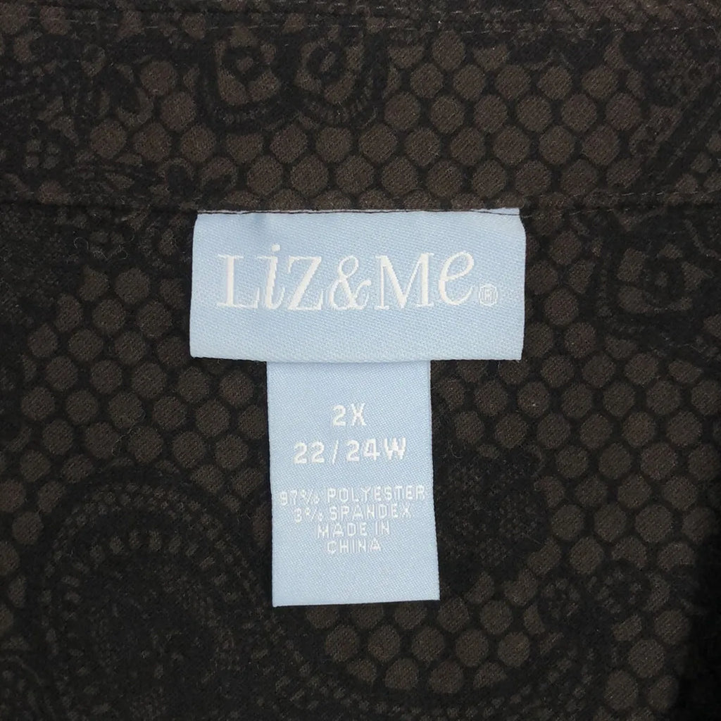 【美品】  OLD / 古着 | Liz&Me / 総柄 オープンカラー オーバー シャツ ジャケット | 2X | ブラウン | レディース