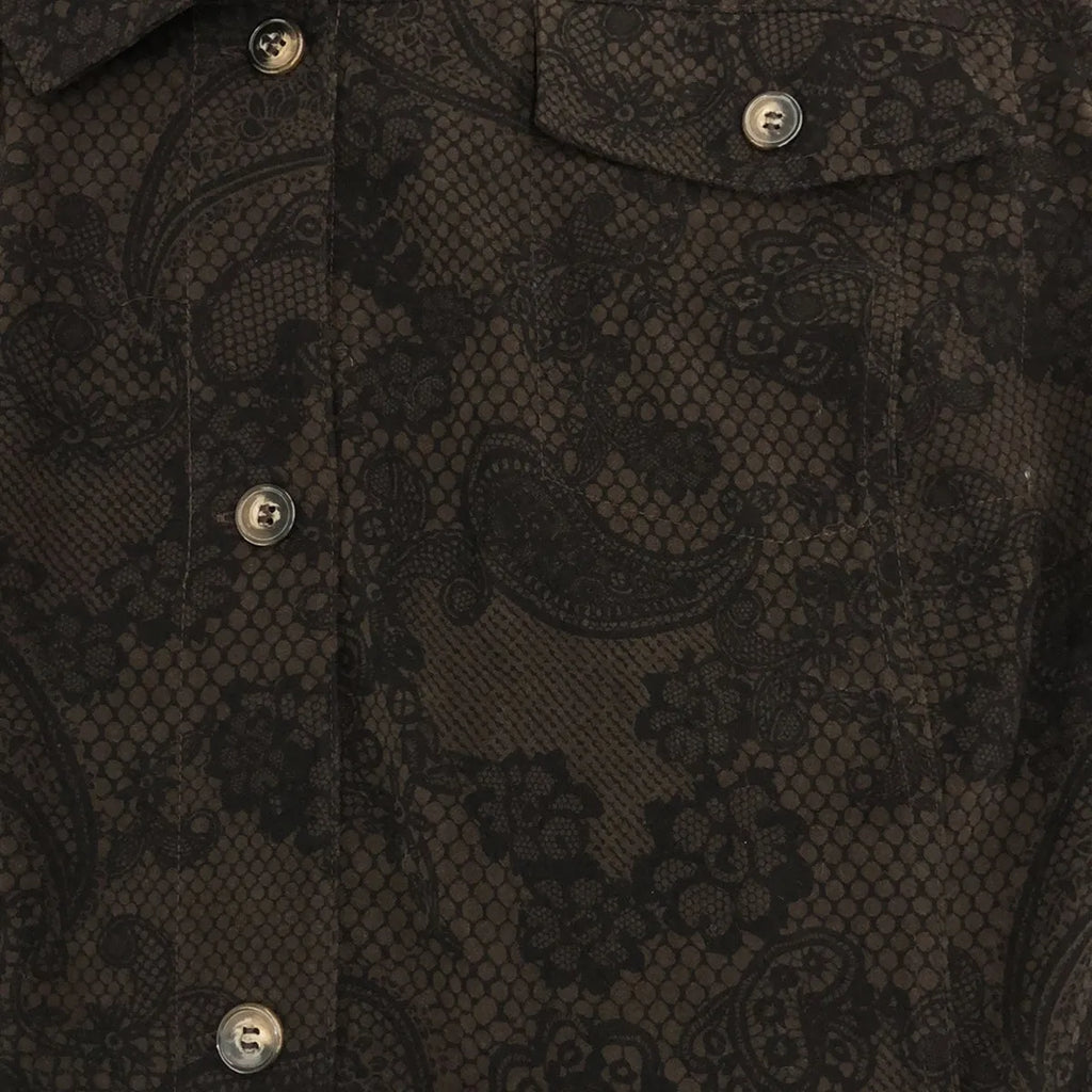 【美品】  OLD / 古着 | Liz&Me / 総柄 オープンカラー オーバー シャツ ジャケット | 2X | ブラウン | レディース