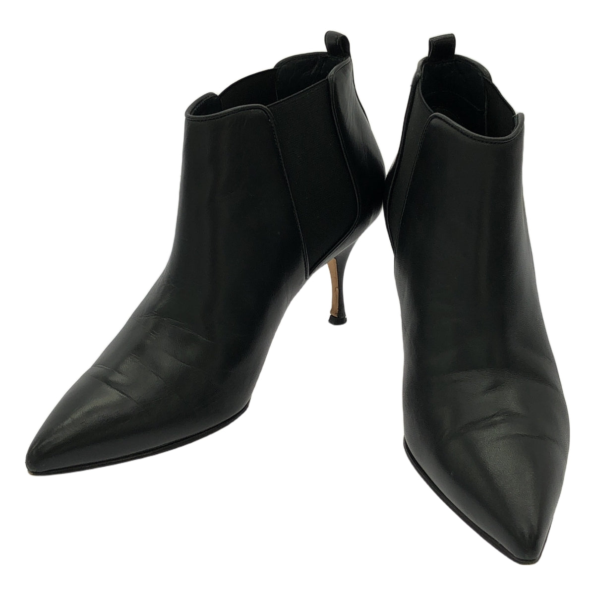 MANOLO BLAHNIK / マノロブラニク | レザー サイドゴア ヒール ブーツ | 35 | ブラック | レディース