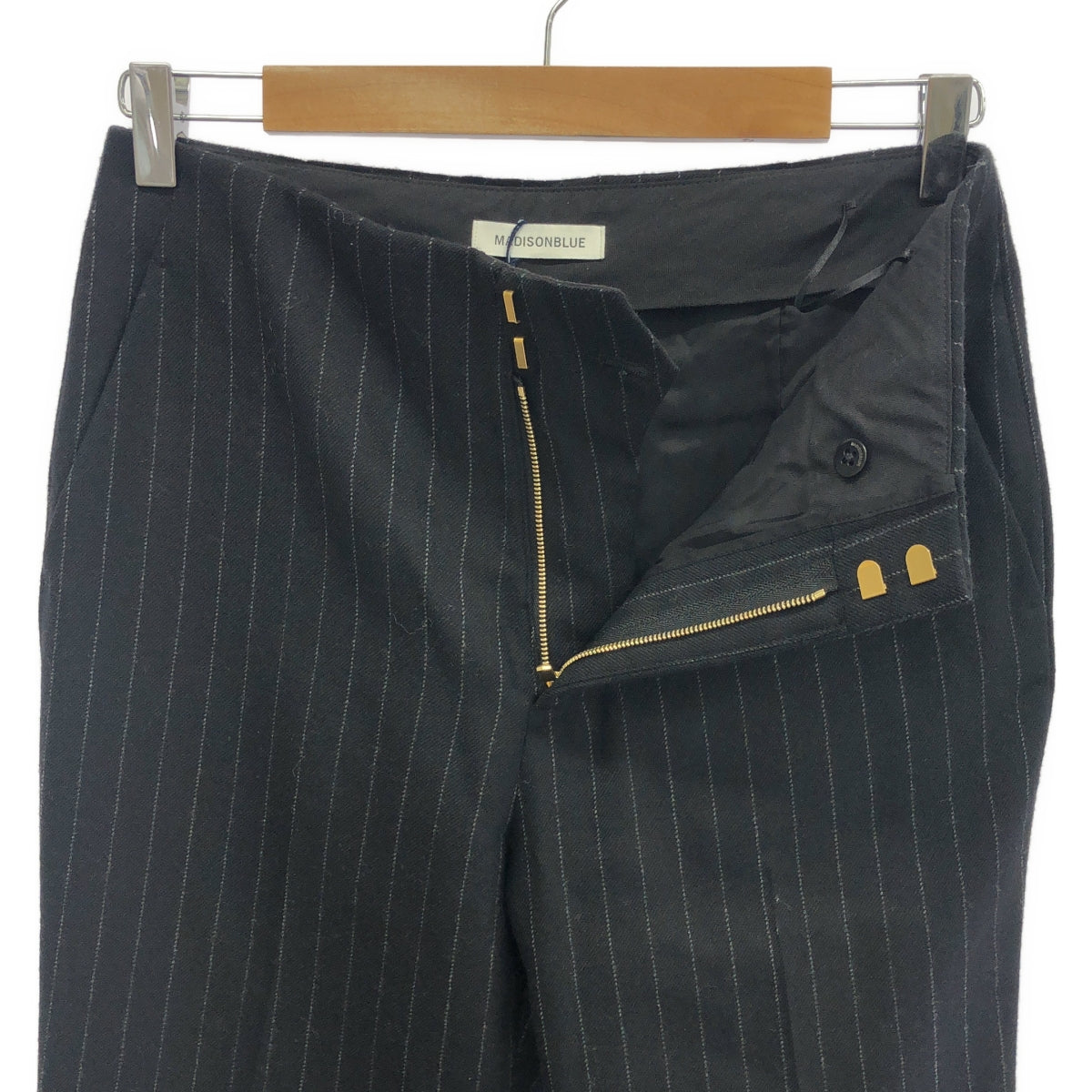 【美品】  L'Appartement / アパルトモン | 【 MADISON BLUE / マディソンブルー 】FLARE PT W/STRIPE / フレアパンツワイドストライプ パンツ / 裏地付き | 02(M) | ブラック | レディース