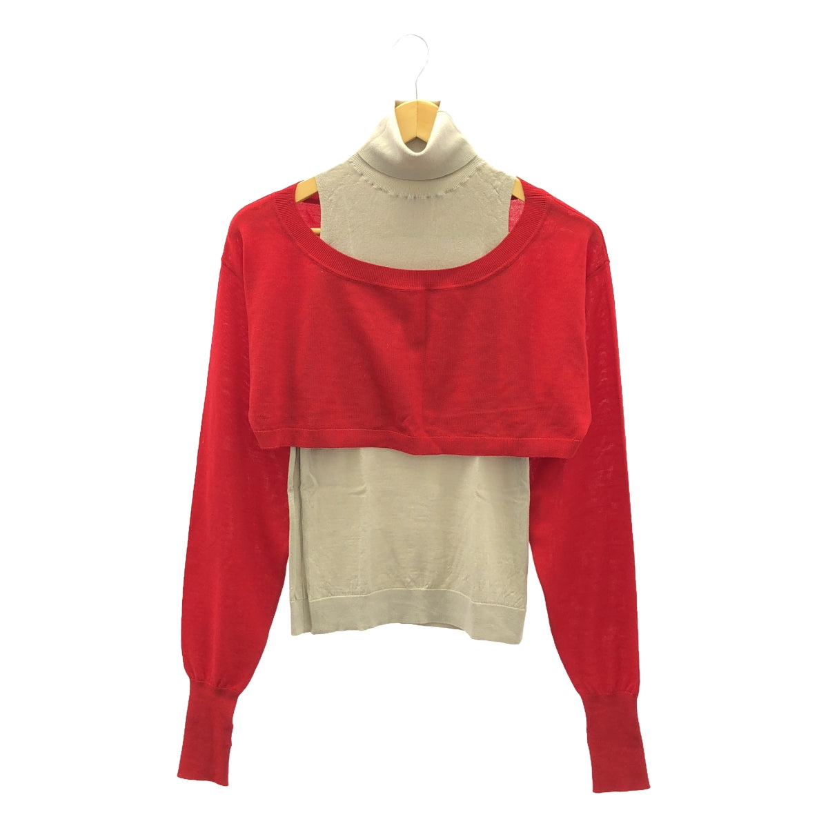 CURRENTAGE / Currentage | Turtleneck &amp; Cropped top Layer knit / 2-set layer knit | F | Red/Beige | Women's