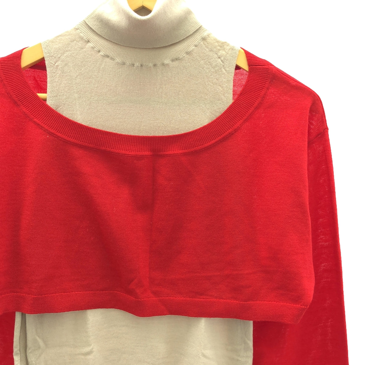 CURRENTAGE / Currentage | Turtleneck &amp; Cropped top Layer knit / 2-set layer knit | F | Red/Beige | Women's