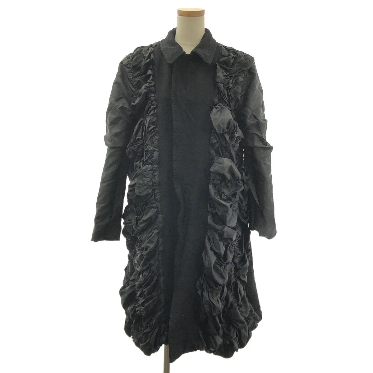 【美品】  COMME des GARCONS / コムデギャルソン | 2024SS | ポリエステル 製品加工 ジャガード シングルコート / ギャザー立体裏地 | M | ブラック | レディース