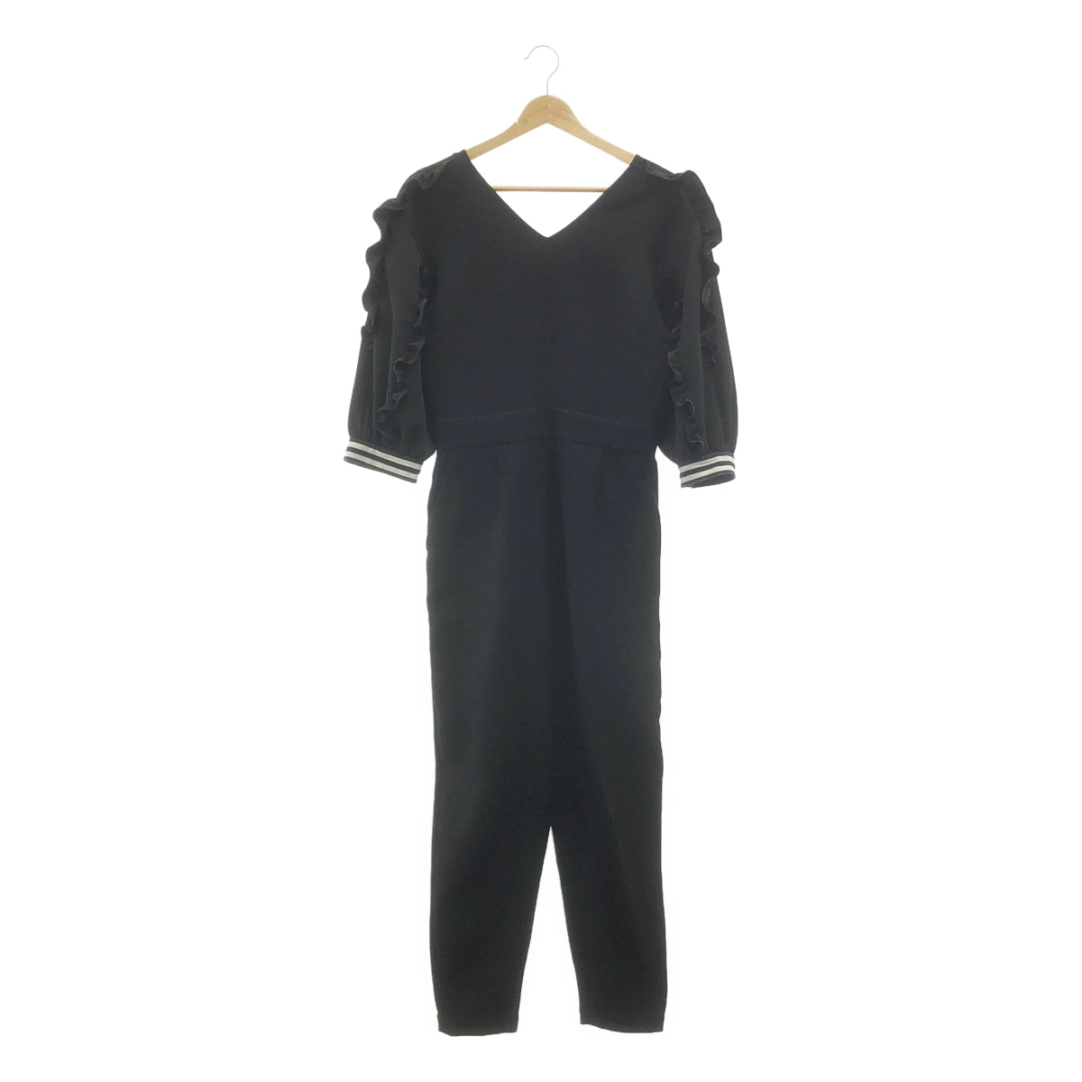 BORDERS at BALCONY / ボーダーズアットバルコニー | フリルスリーブ ジャンプスーツ オールインワン | 36 | ブラック | レディース