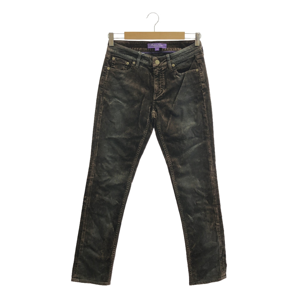 【美品】  RALPH LAUREN PURPLE LABEL / ラルフローレンパープルレーベル | レザーパッチ ベロア スキニー スラックス パンツ | 25 | ダークブラウン系 | レディース