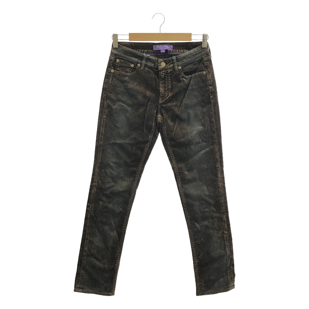 【美品】  RALPH LAUREN PURPLE LABEL / ラルフローレンパープルレーベル | レザーパッチ ベロア スキニー スラックス パンツ | 25 | ダークブラウン系 | レディース