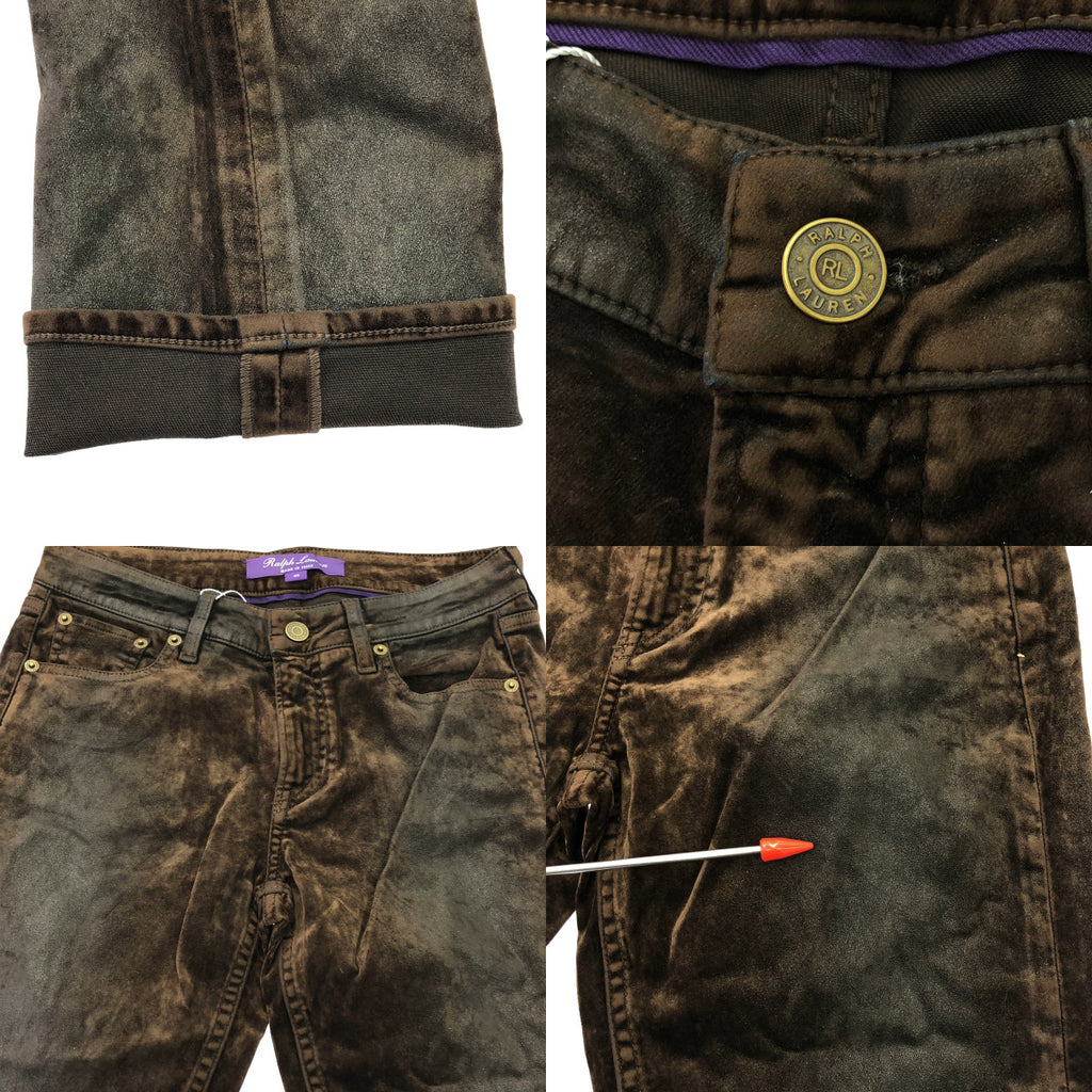 【美品】  RALPH LAUREN PURPLE LABEL / ラルフローレンパープルレーベル | レザーパッチ ベロア スキニー スラックス パンツ | 25 | ダークブラウン系 | レディース