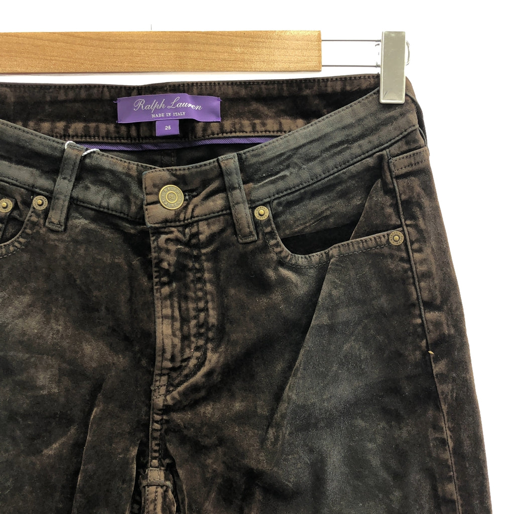 【美品】  RALPH LAUREN PURPLE LABEL / ラルフローレンパープルレーベル | レザーパッチ ベロア スキニー スラックス パンツ | 25 | ダークブラウン系 | レディース