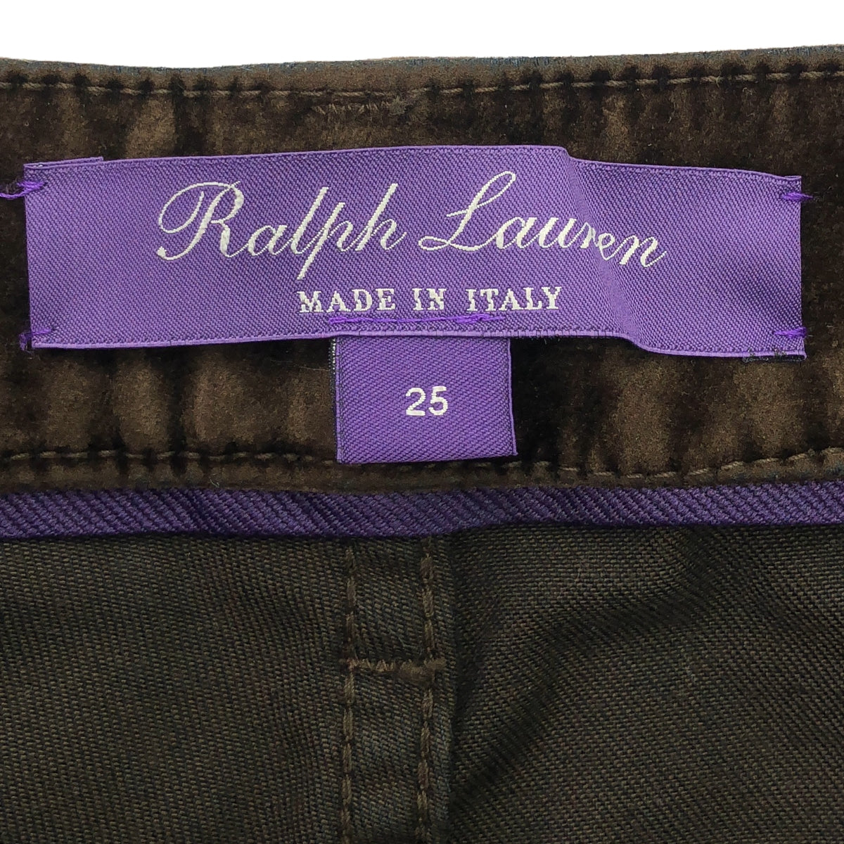 【美品】  RALPH LAUREN PURPLE LABEL / ラルフローレンパープルレーベル | レザーパッチ ベロア スキニー スラックス パンツ | 25 | ダークブラウン系 | レディース