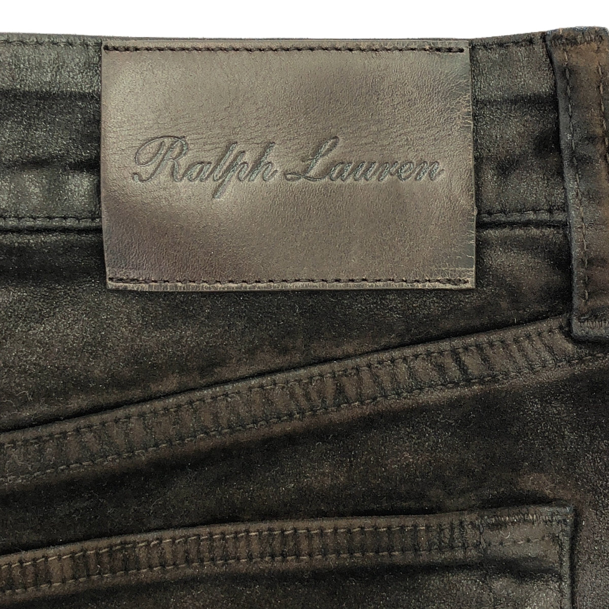 [狀況良好] RALPH LAUREN PURPLE LABEL |皮革貼片天鵝絨緊身休閒褲 |尺寸 25 |深棕色 |女性的