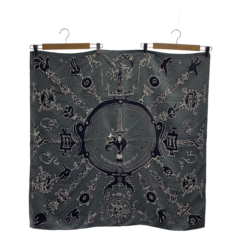 【미품】 HERMES / 헤르메스 | Serio Ludere / 세리오 루데레 silk 100 % / 실크 카레 90 총 무늬 스카프 스톨 | 차콜 그레이