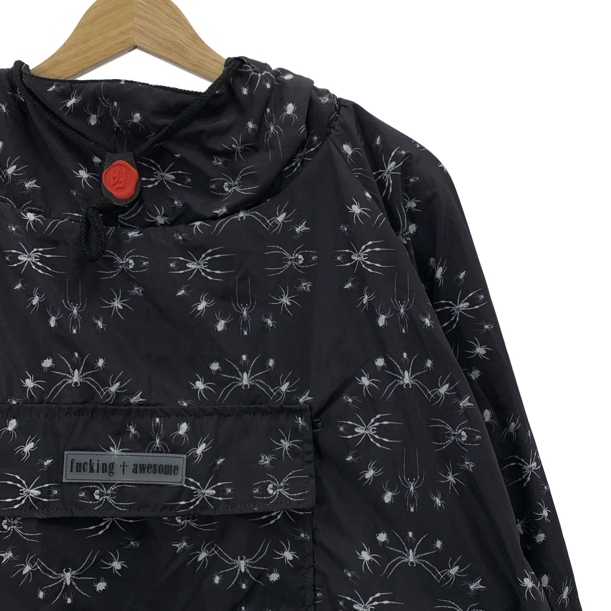 FUCKING AWESOME / ファッキンオーサム | SPIDER PATTERN NYLON ANORAK HOODIE FLEECE LINER スパイダー柄 ナイロン アノラック フーディー | M | ブラック | メンズ