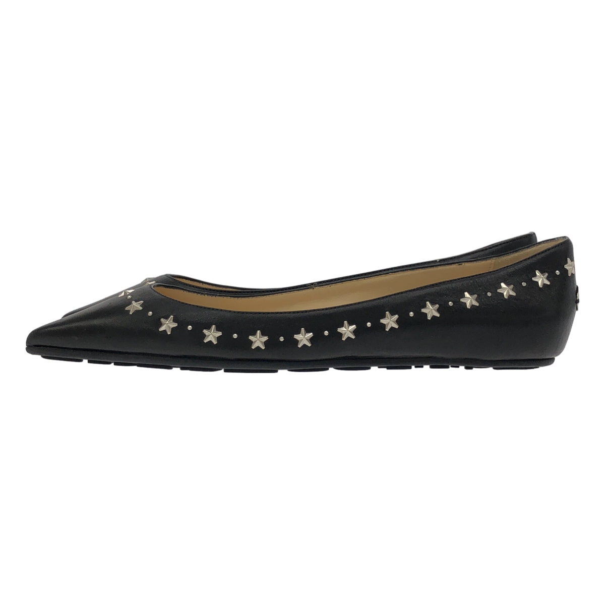 JIMMY CHOO / ジミーチュウ | スター スタッズ ポインテッドトゥ フラットシューズ | 36 1/2 | ブラック/シルバー | レディース
