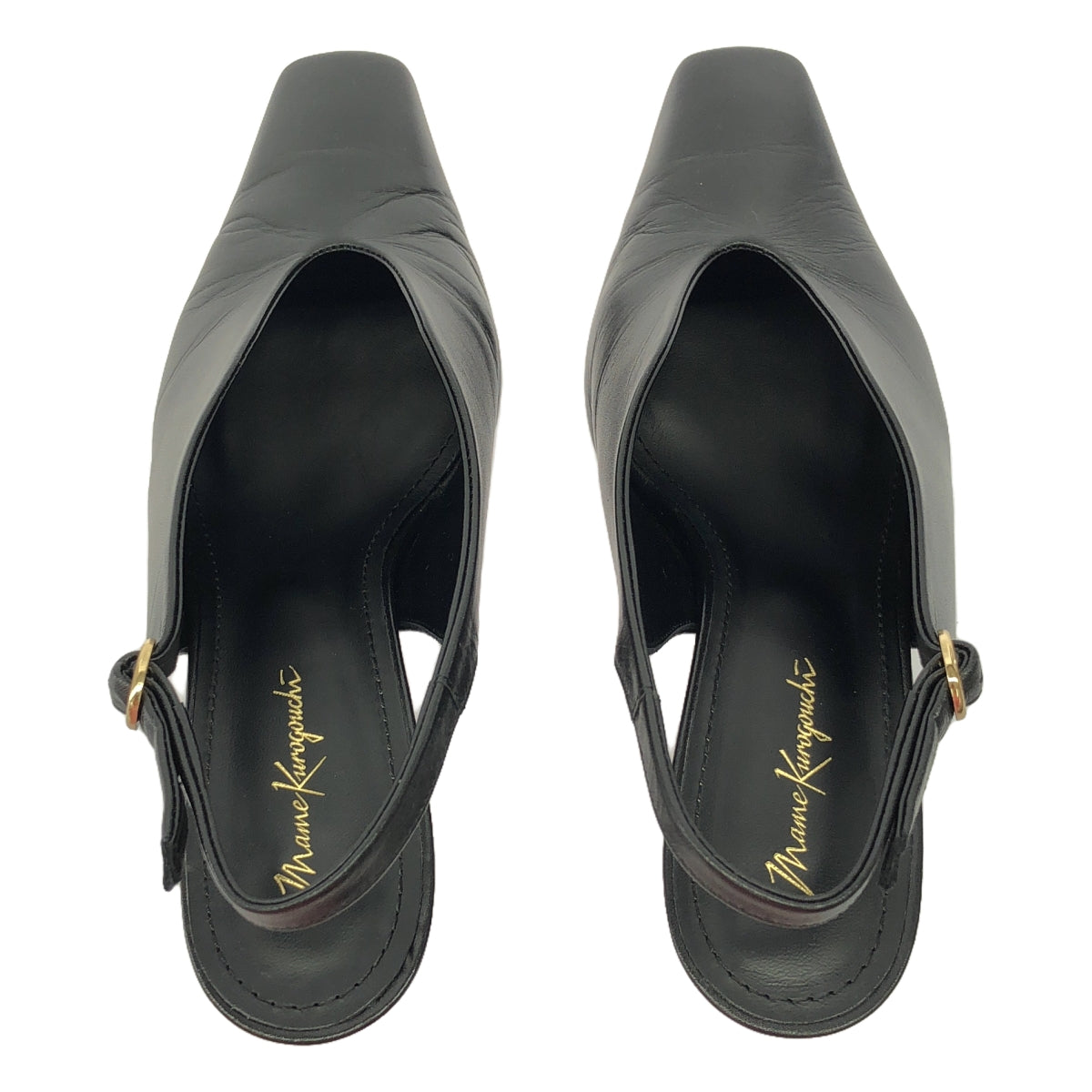 Mame Kurogouchi / 마메쿠로고우치 | 2022AW | Curved Line Sling Back Heels / 가죽 스트랩 펌프스 | 22.5 | black |