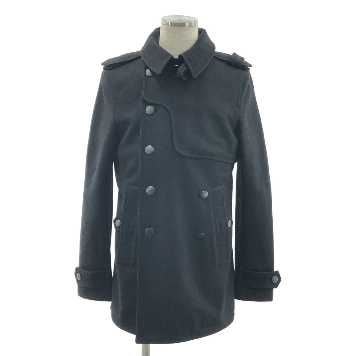 YVES SAINT LAURENT | 羊毛刺繡標誌下巴帶豌豆大衣 | 全襯裡 | 黑色 | 男士