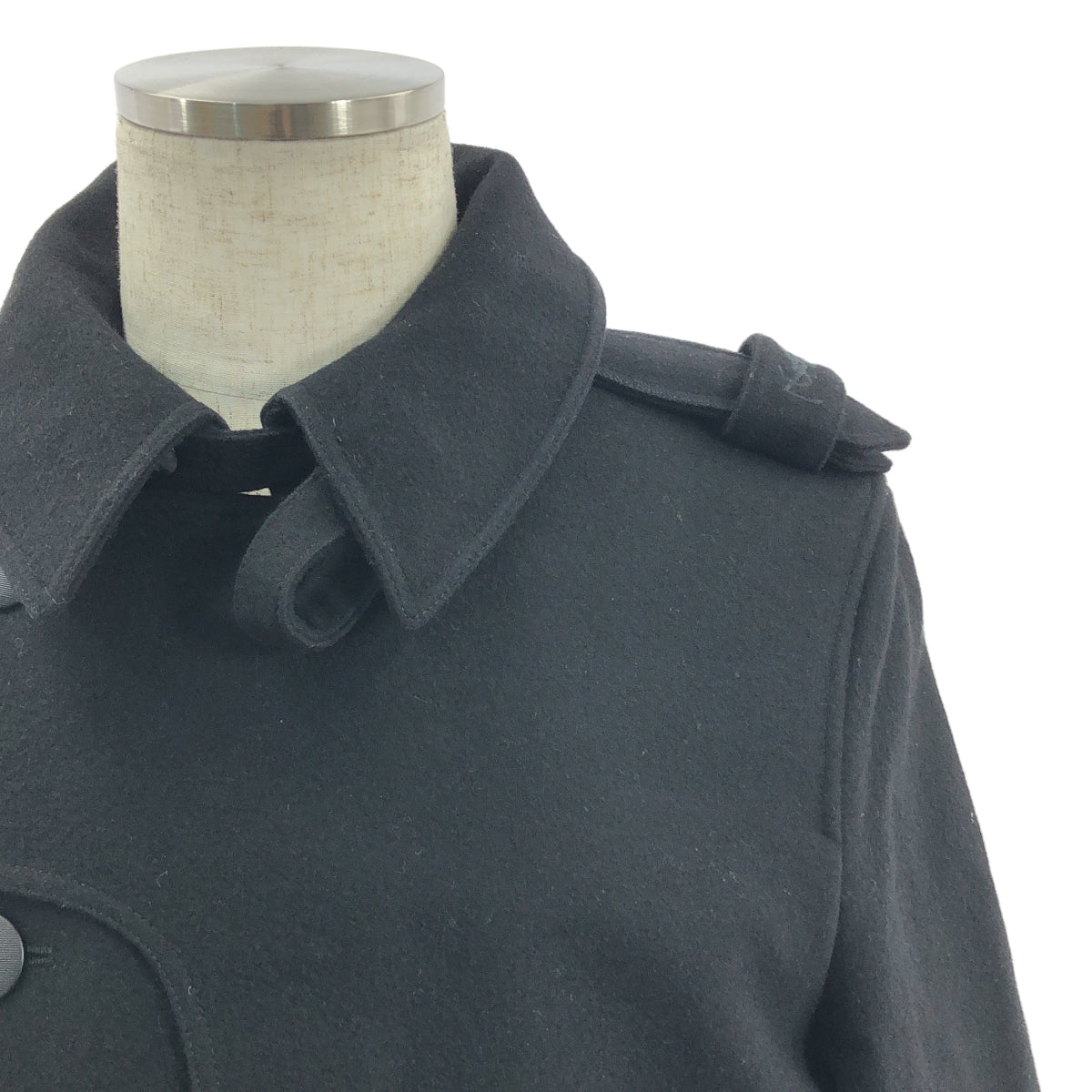 YVES SAINT LAURENT | 羊毛刺繡標誌下巴帶豌豆大衣 | 全襯裡 | 黑色 | 男士