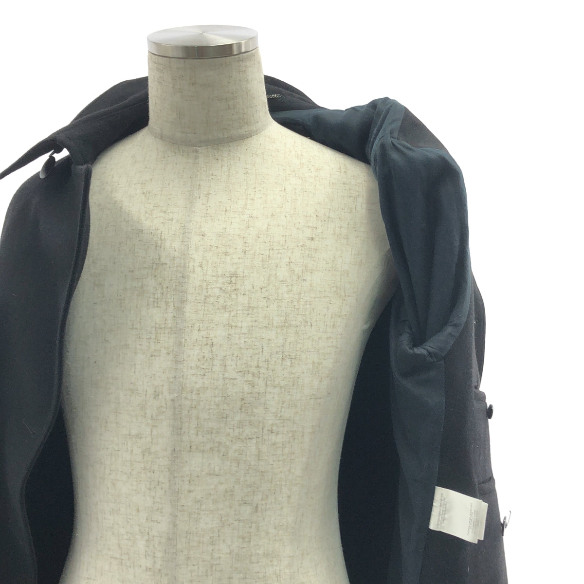 YVES SAINT LAURENT | 羊毛刺繡標誌下巴帶豌豆大衣 | 全襯裡 | 黑色 | 男士