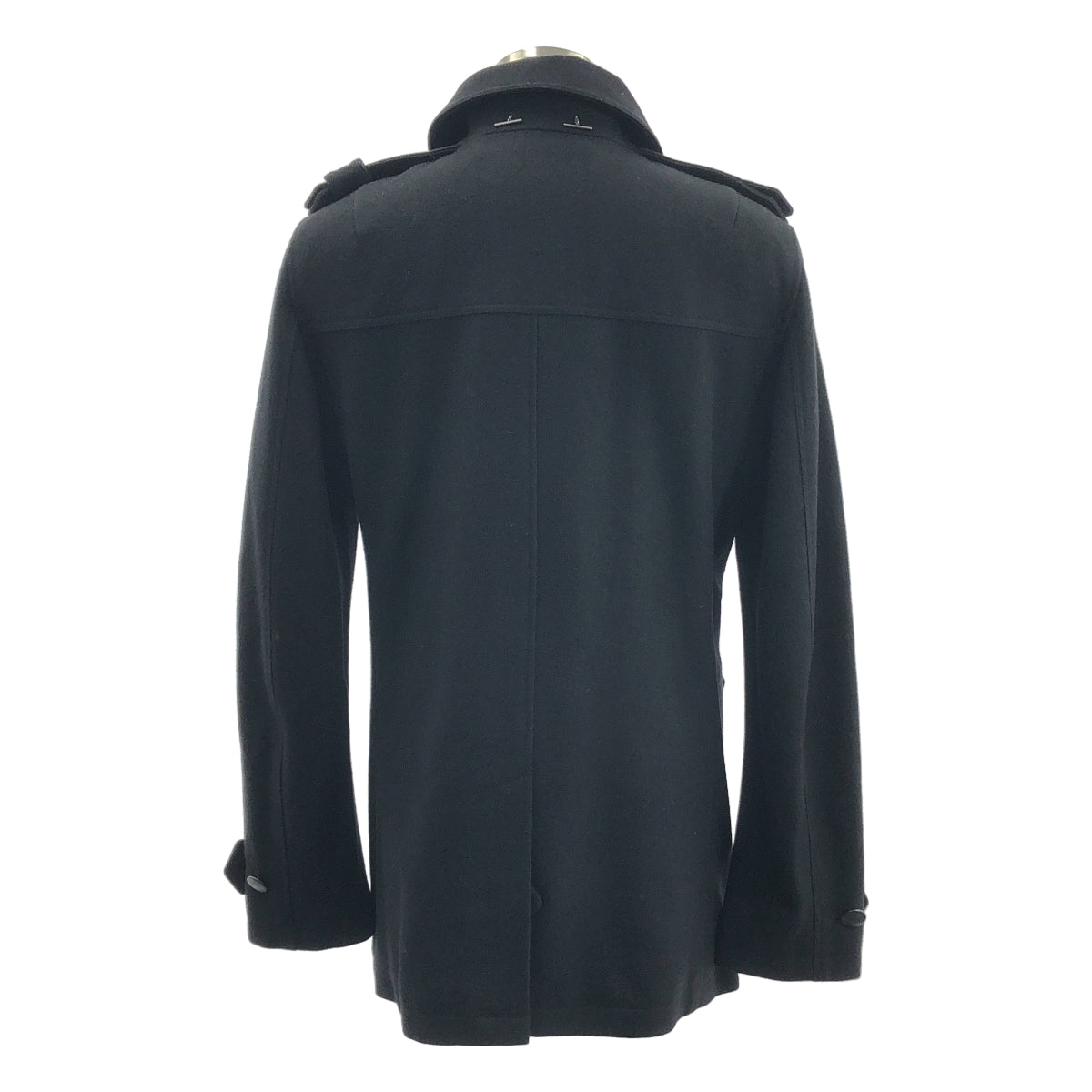 YVES SAINT LAURENT | 羊毛刺繡標誌下巴帶豌豆大衣 | 全襯裡 | 黑色 | 男士