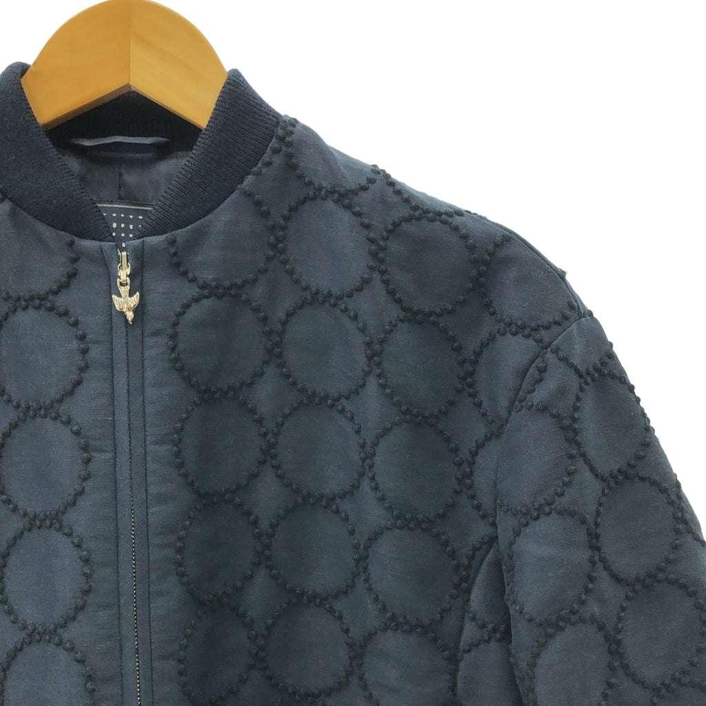 【美品】  mina perhonen / ミナペルホネン | 2019AW | tambourine / タンバリン エンブロイダリー ロゴジップ ブルゾン ジャケット / 総裏地 | 38 | ダークネイビー | レディース