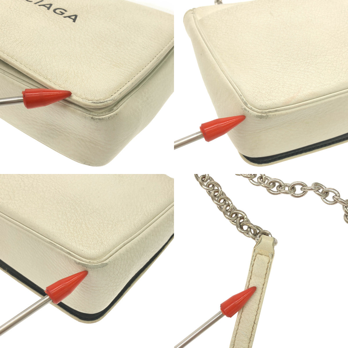 BALENCIAGA / 발렌시아가 | 537387 에브리데이 가죽 로고 체인 지갑 어깨 가방 | 화이트 | 여성