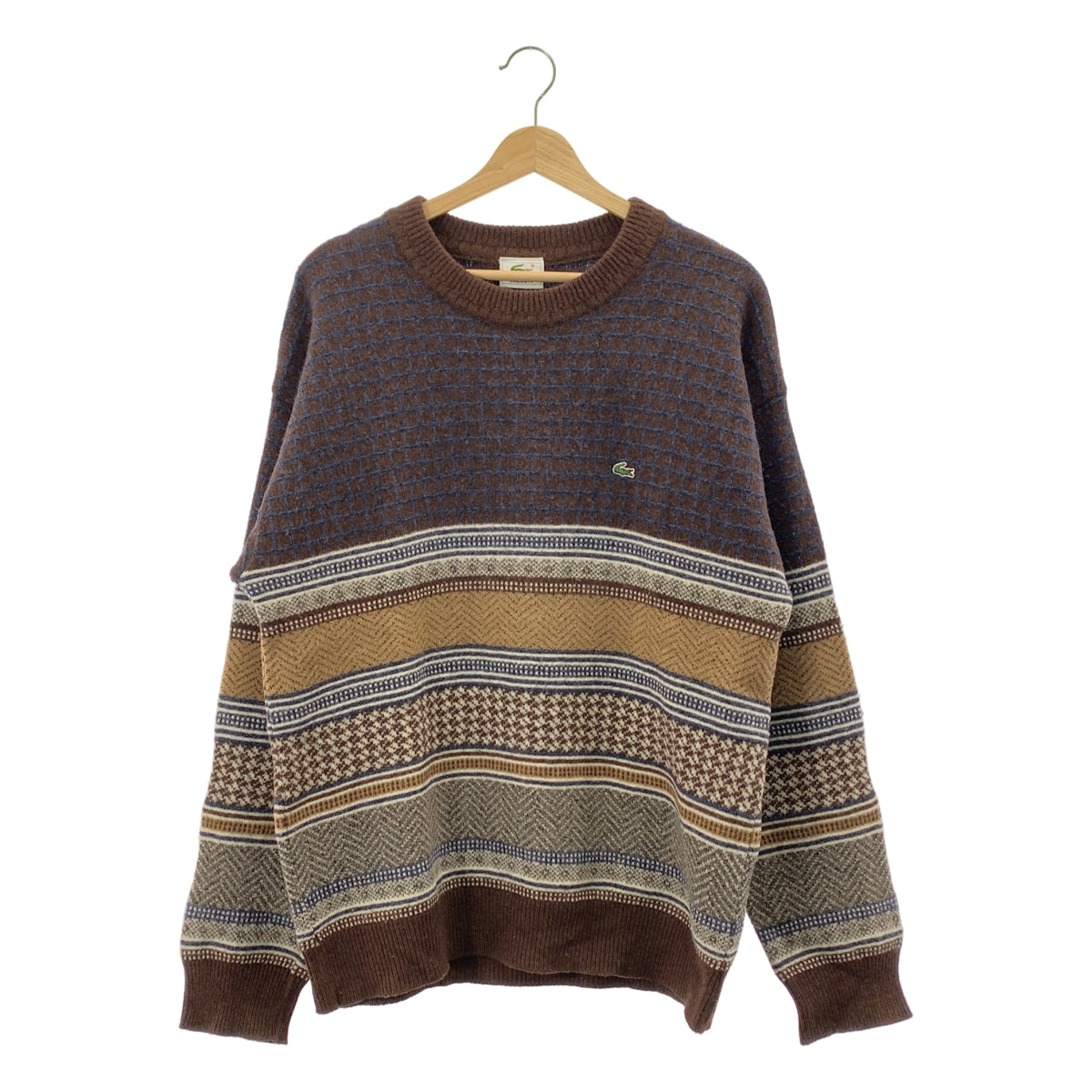 LACOSTE / 라코스테 | 1990s | 빈티지 울 총무늬 니트 스웨터 | 5 | 브라운계 | 남성