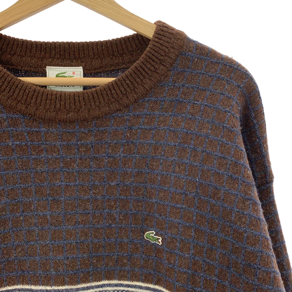 LACOSTE / 라코스테 | 1990s | 빈티지 울 총무늬 니트 스웨터 | 5 | 브라운계 | 남성
