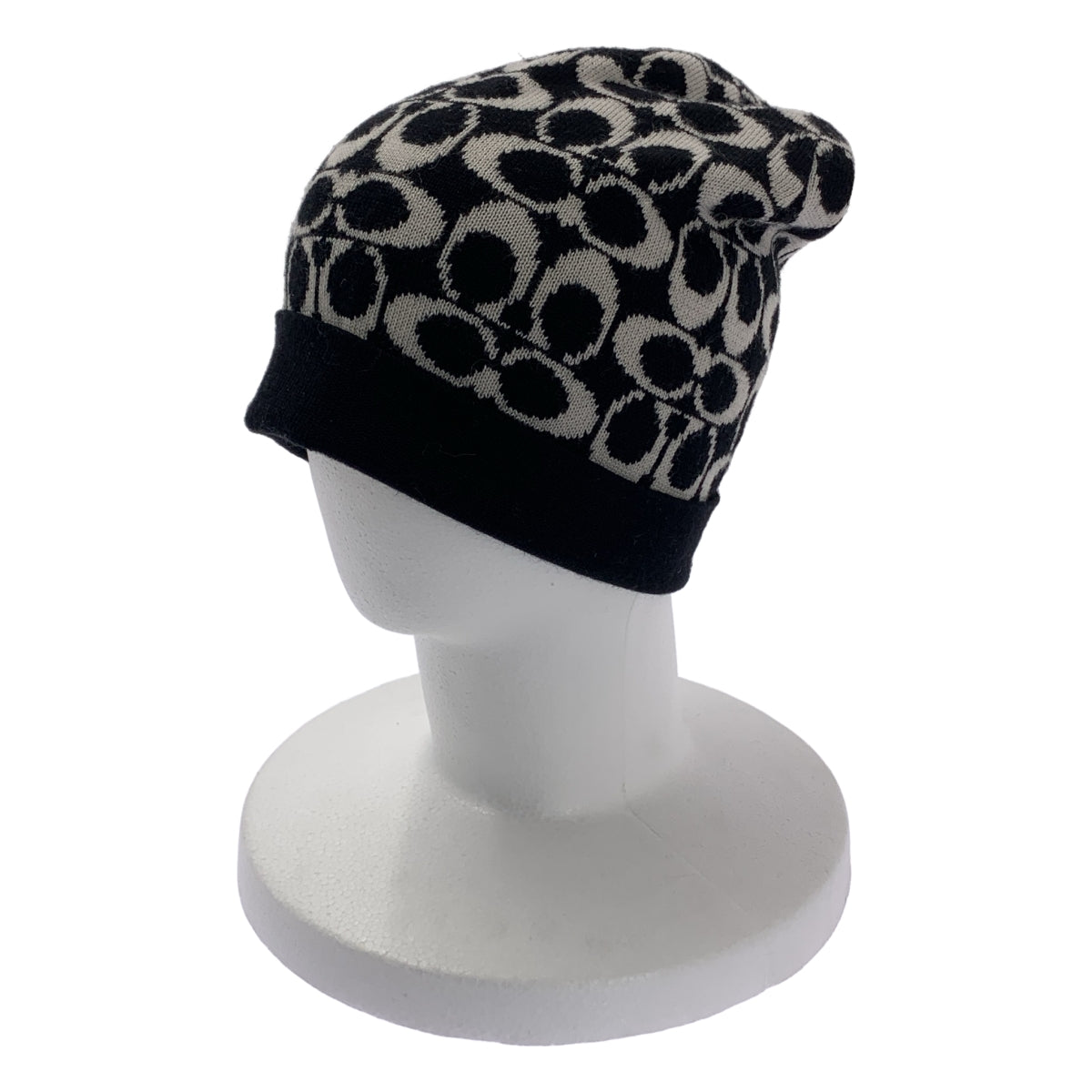 [狀況極佳] COACH 標誌性印花針織帽 | F 碼 | 黑色/白色 | 女款