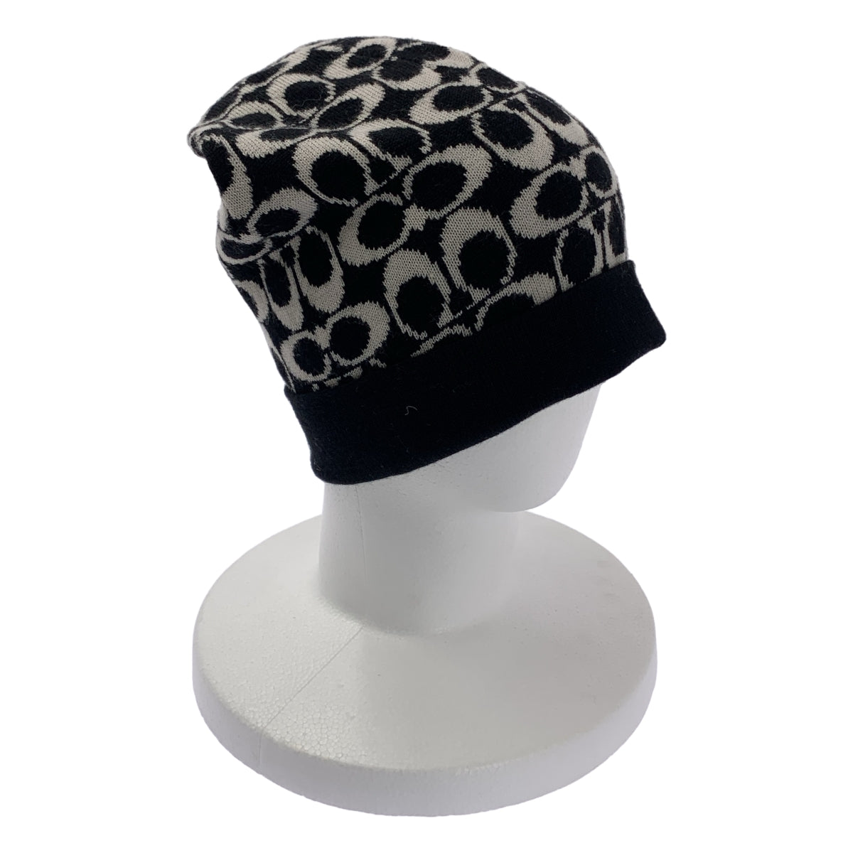 [狀況極佳] COACH 標誌性印花針織帽 | F 碼 | 黑色/白色 | 女款