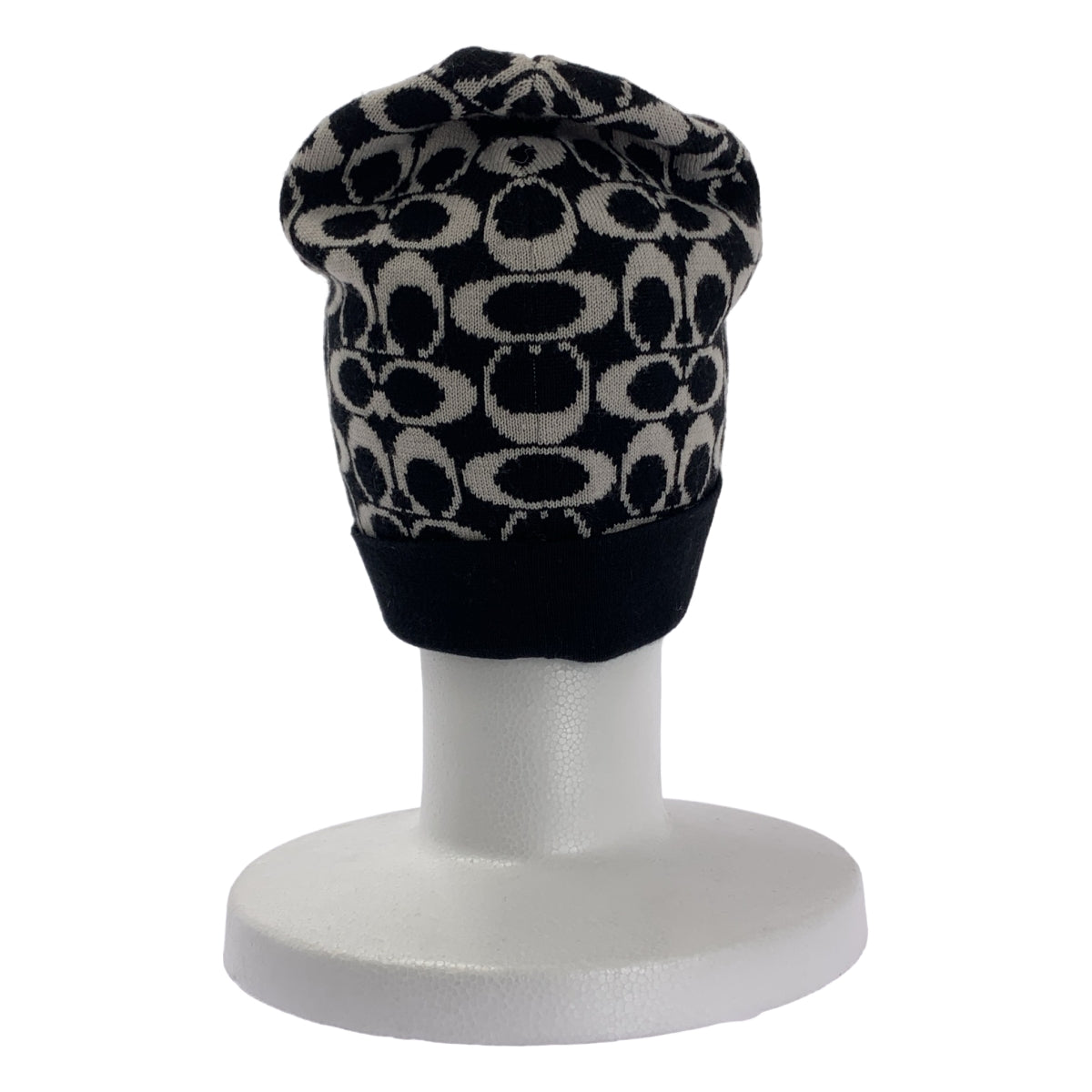 [狀況極佳] COACH 標誌性印花針織帽 | F 碼 | 黑色/白色 | 女款