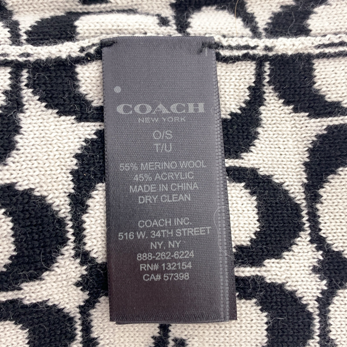 [狀況極佳] COACH 標誌性印花針織帽 | F 碼 | 黑色/白色 | 女款