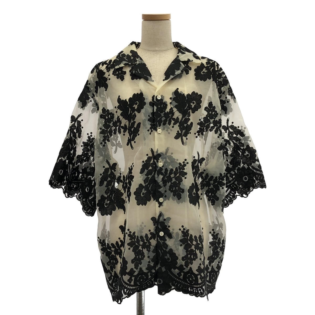 CLANE / 크라네 | SHEER FLOWER LACE SHIRTS / 오버 실루엣 시어 플라워 레이스 셔츠 블라우스 | 2 |