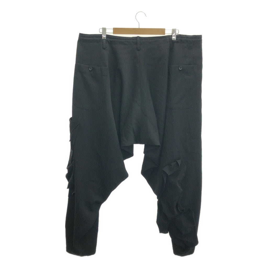 YOHJI YAMAMOTO POUR HOMME / 요우지야마모토풀 옴므 | 2023AW | WOOL GABARDINE DECO DRAPED PANTS 울 개버딘 데코 드레이프드 팬츠 | 1 | 블랙 | 남성