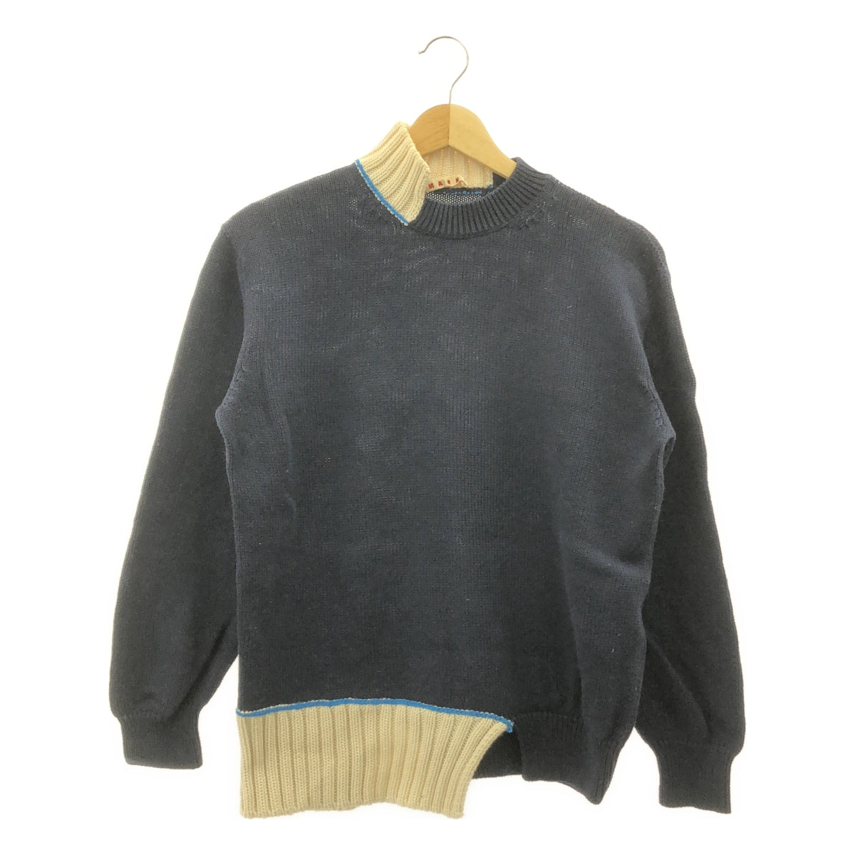 MARNI / マルニ | コットン バイカラーニット | 14 | ネイビー/ホワイト | レディース