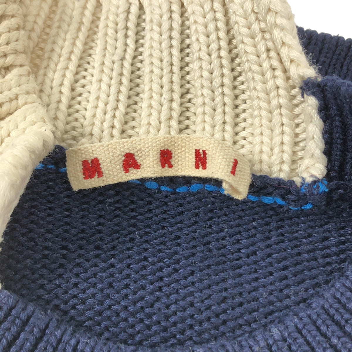 MARNI / マルニ | コットン バイカラーニット | 14 | ネイビー/ホワイト | レディース