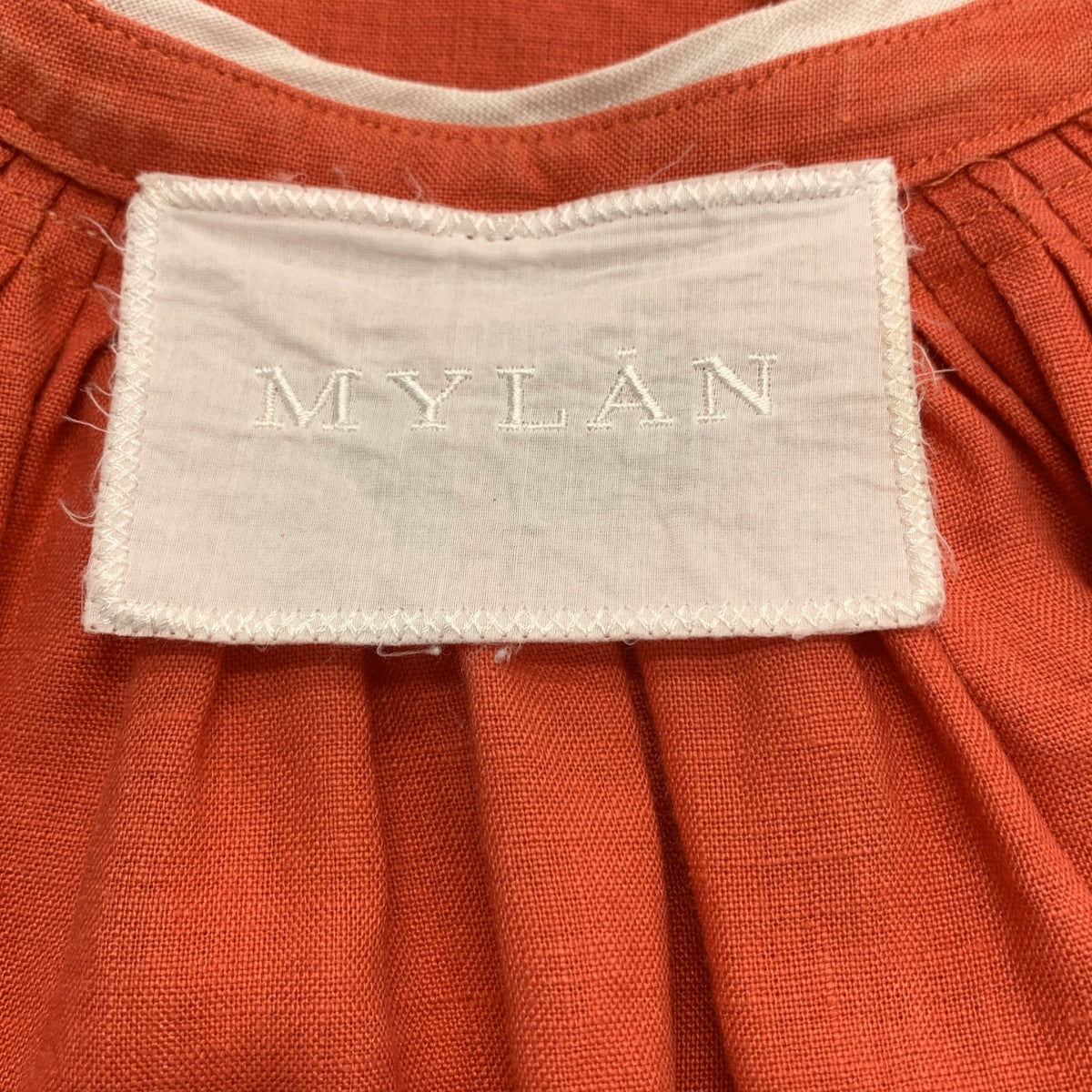 MYLAN | 鎖孔領口蕾絲邊亞麻洋裝 | F 碼 | 橘色 | 女款