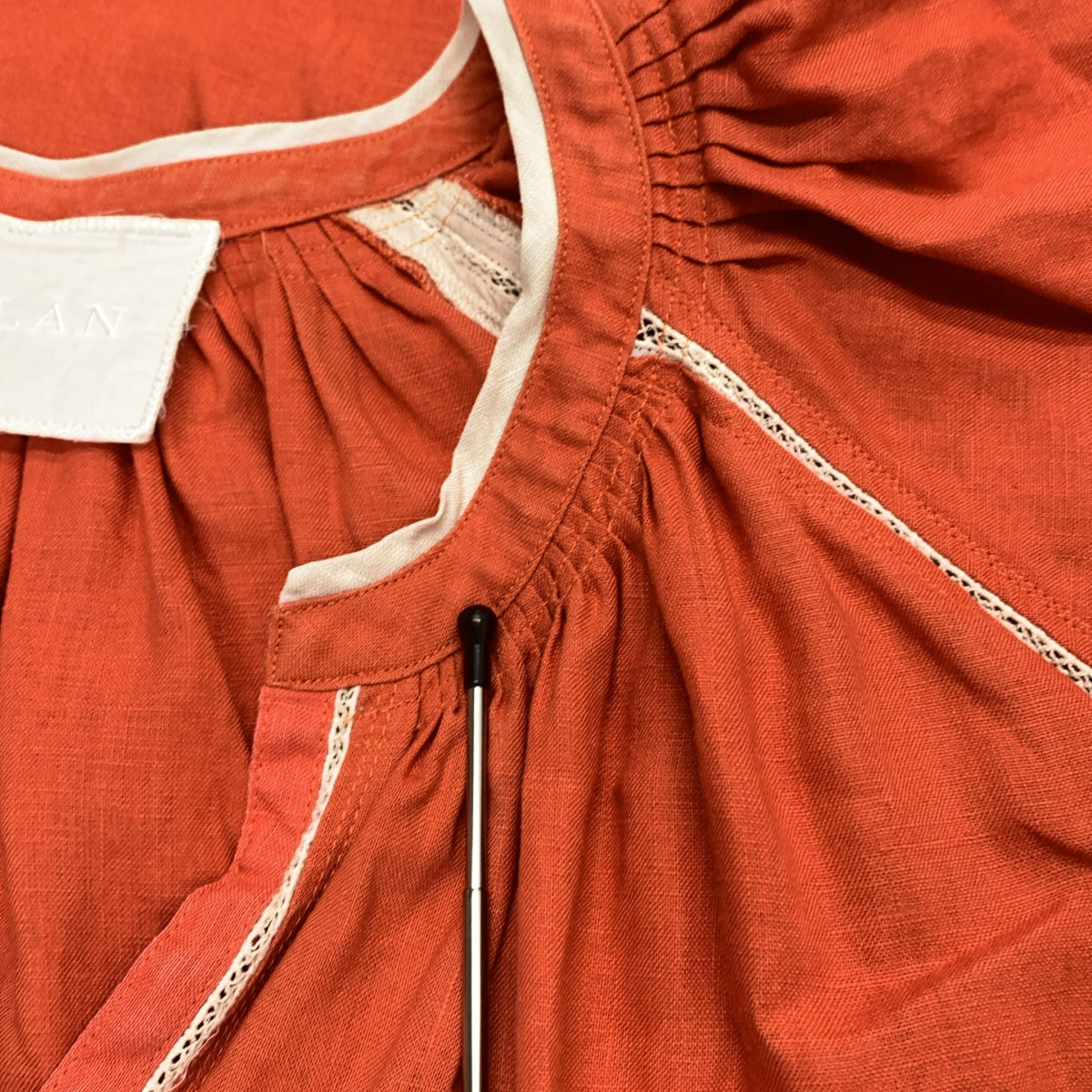 MYLAN / マイラン | キーネック レース切替 リネン ワンピース | F | オレンジ系 | レディース