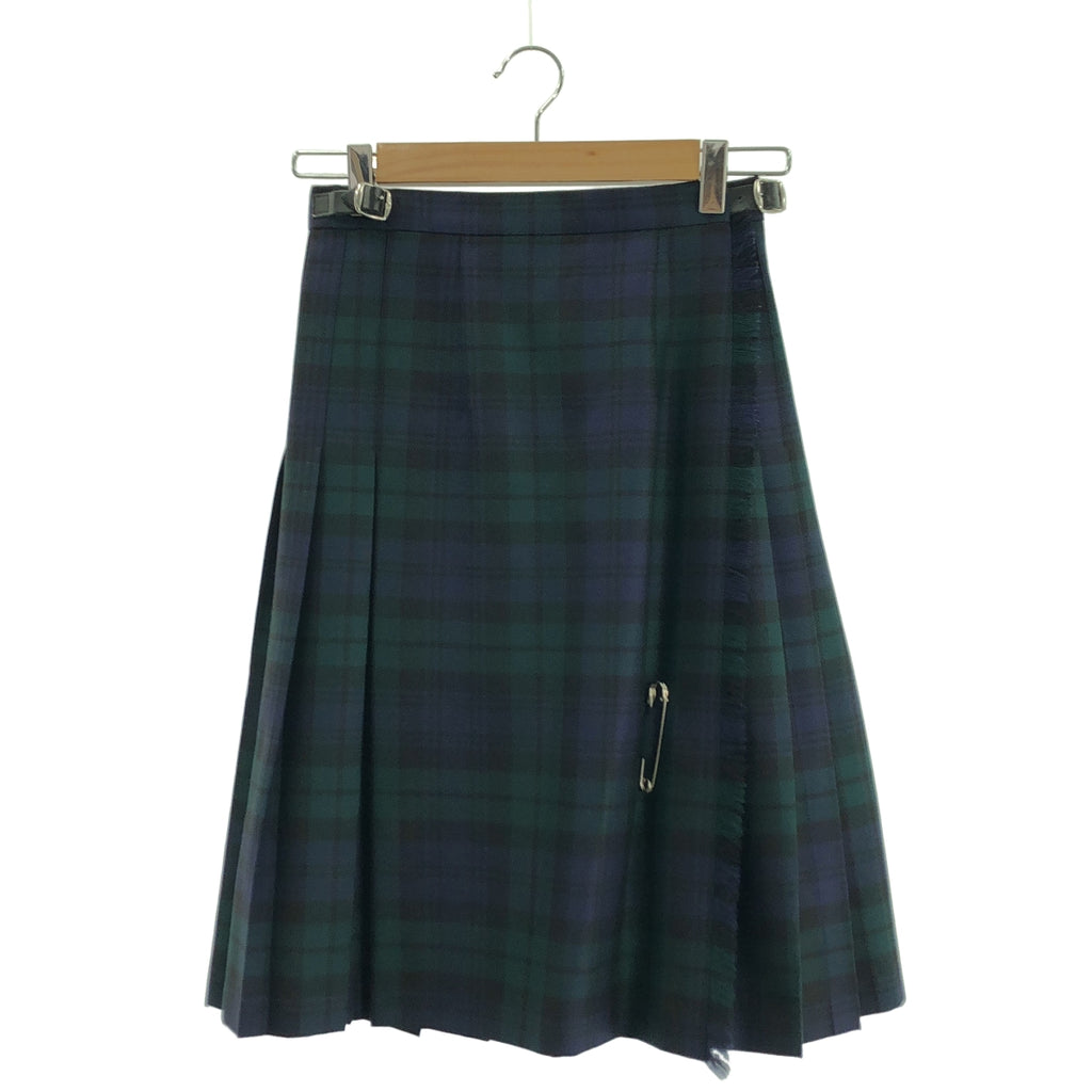 【美品】  O'NEIL OF DUBLIN / オニールオブダブリン | ウール タータンチェック プリーツ ラップ キルトスカート | 8 | ネイビー / グリーン | レディース