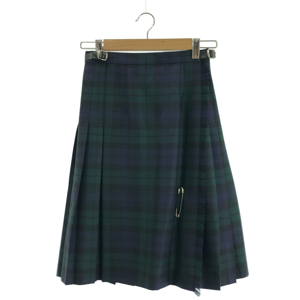 【美品】  O'NEIL OF DUBLIN / オニールオブダブリン | ウール タータンチェック プリーツ ラップ キルトスカート | 8 | ネイビー / グリーン | レディース