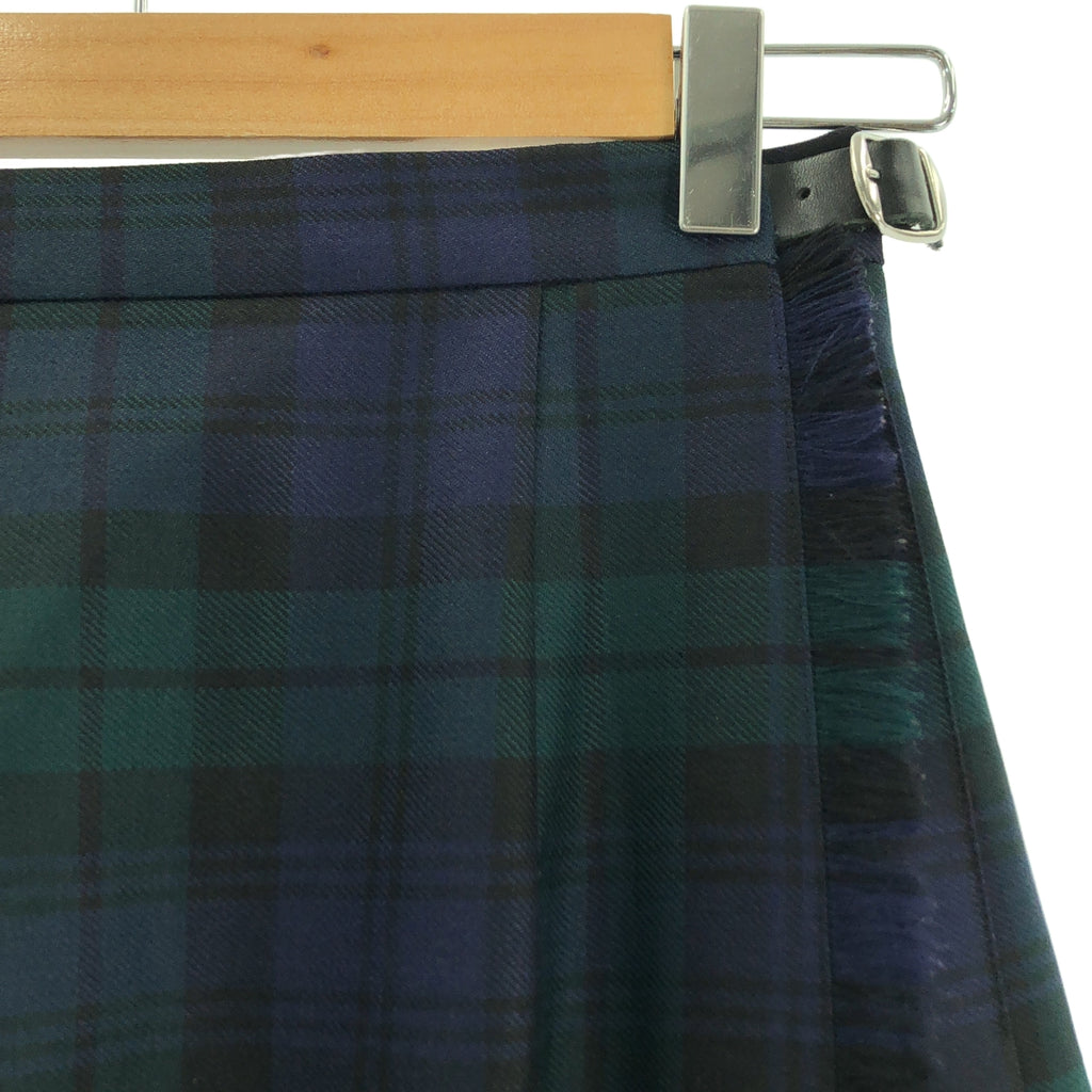 【美品】  O'NEIL OF DUBLIN / オニールオブダブリン | ウール タータンチェック プリーツ ラップ キルトスカート | 8 | ネイビー / グリーン | レディース