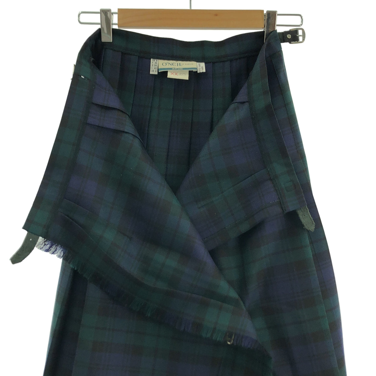 【美品】  O'NEIL OF DUBLIN / オニールオブダブリン | ウール タータンチェック プリーツ ラップ キルトスカート | 8 | ネイビー / グリーン | レディース