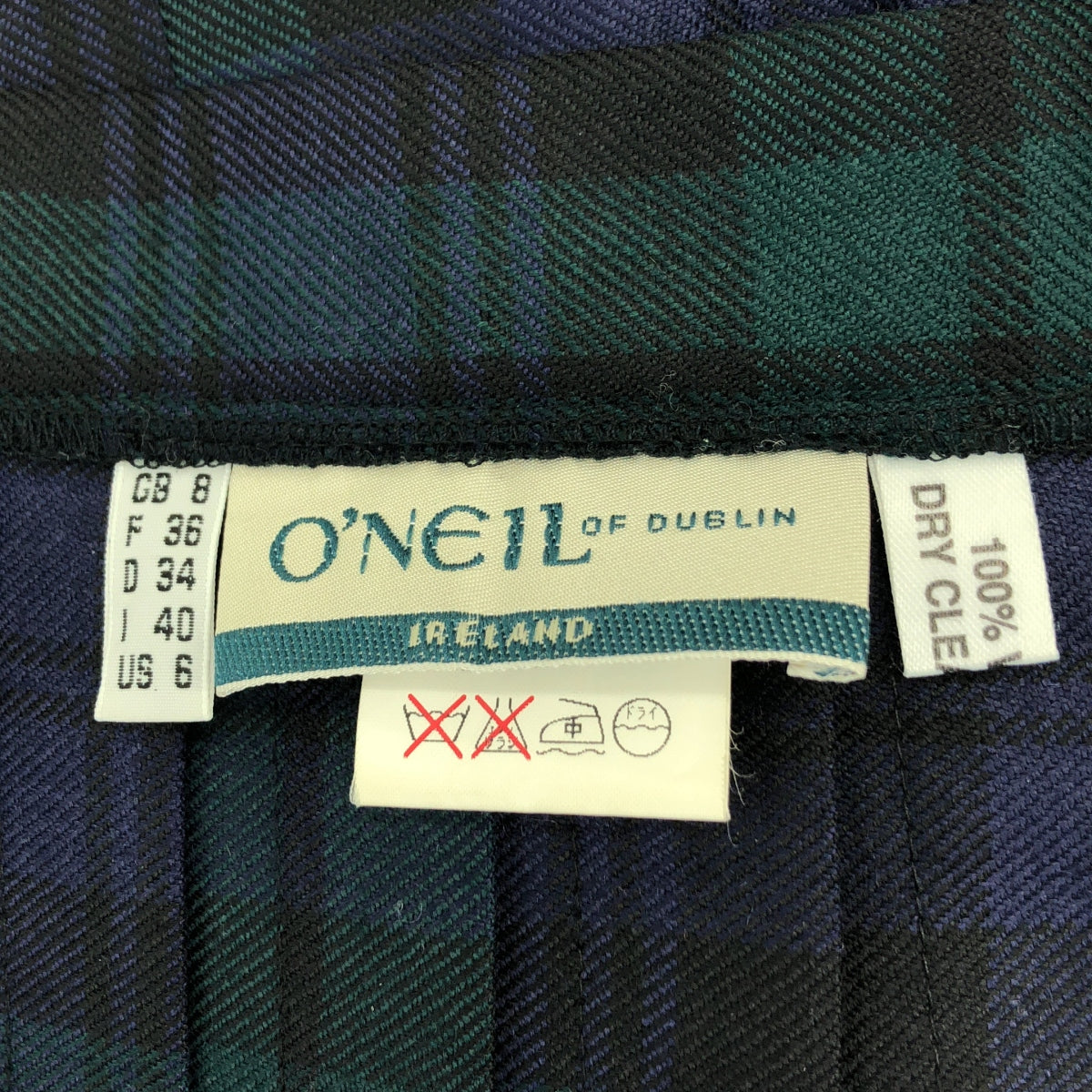 【美品】  O'NEIL OF DUBLIN / オニールオブダブリン | ウール タータンチェック プリーツ ラップ キルトスカート | 8 | ネイビー / グリーン | レディース