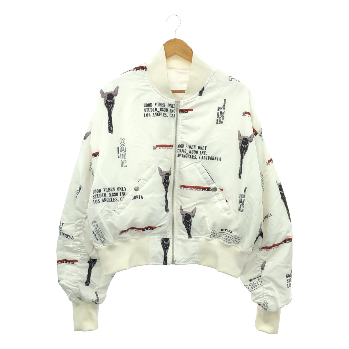 [New] STUDIO R330 | Padded reversible graphic print short bomber jacket | M | White | Women's