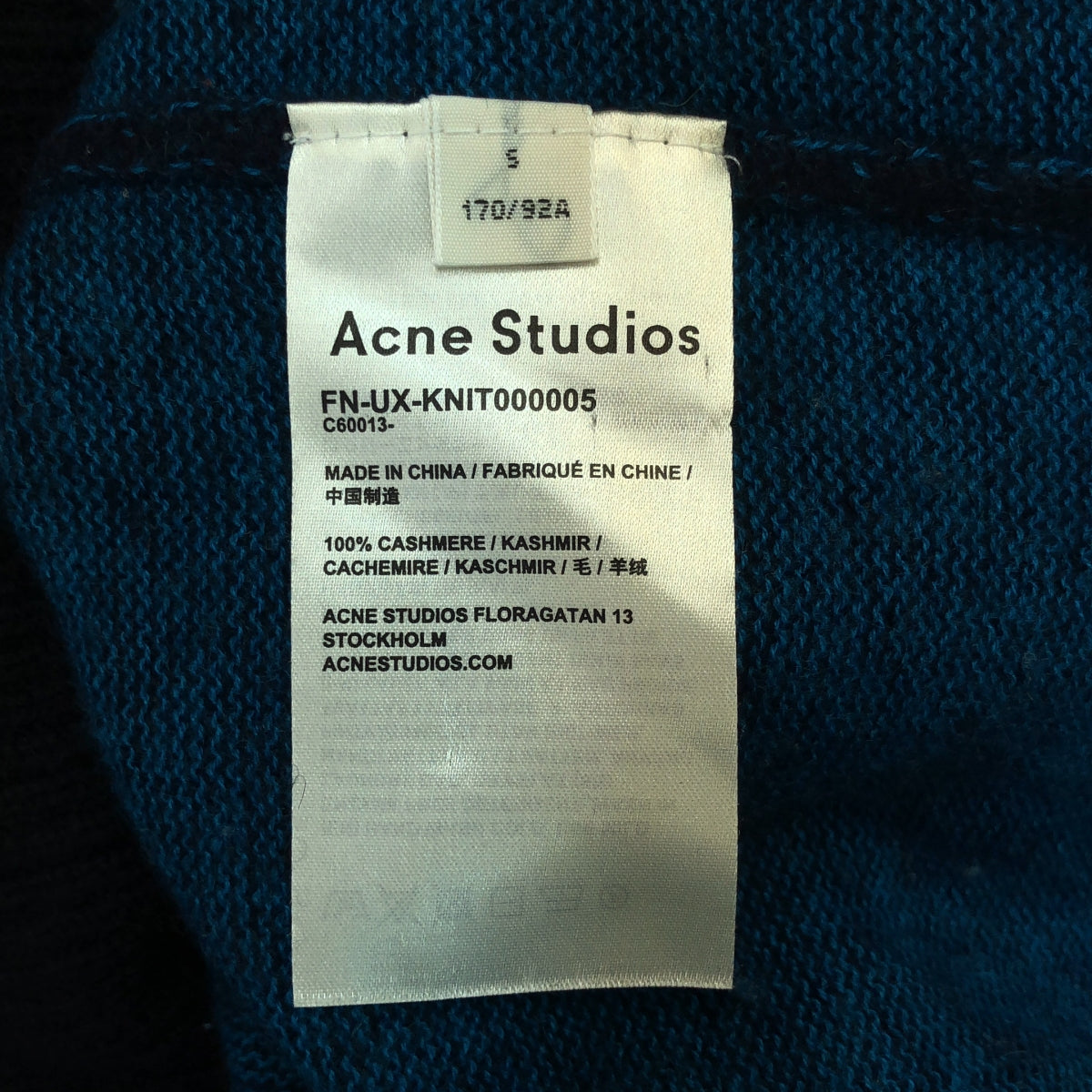 Acne Studios | FN-UX-KNIT000005 Cashmere Crew Neck Knit | S | Navy | Men's