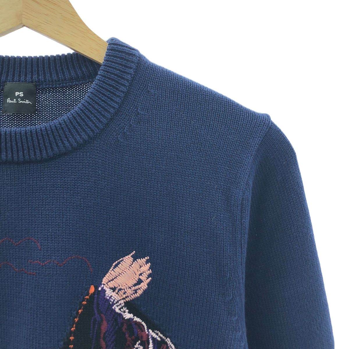 PS Paul Smith / ピーエスポールスミス | コットン エンブロイダリー ニット セーター | M | ネイビー | レディース