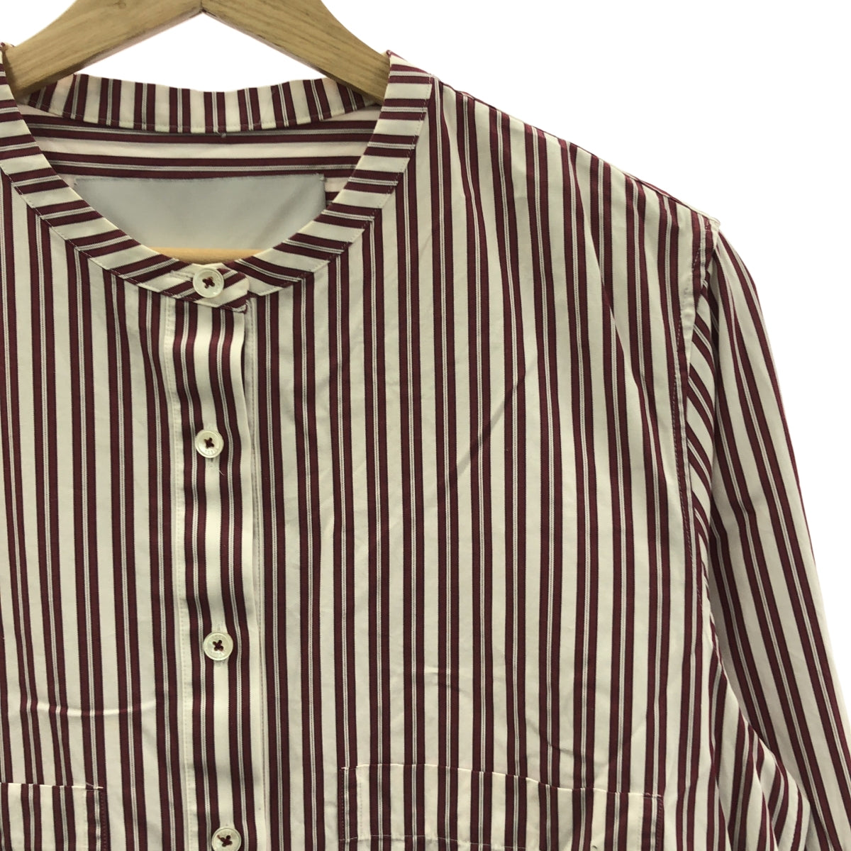 【美品】  TICCA / ティッカ | ストライプ バンドカラー シャツワンピース | F | ホワイト / レッド | レディース