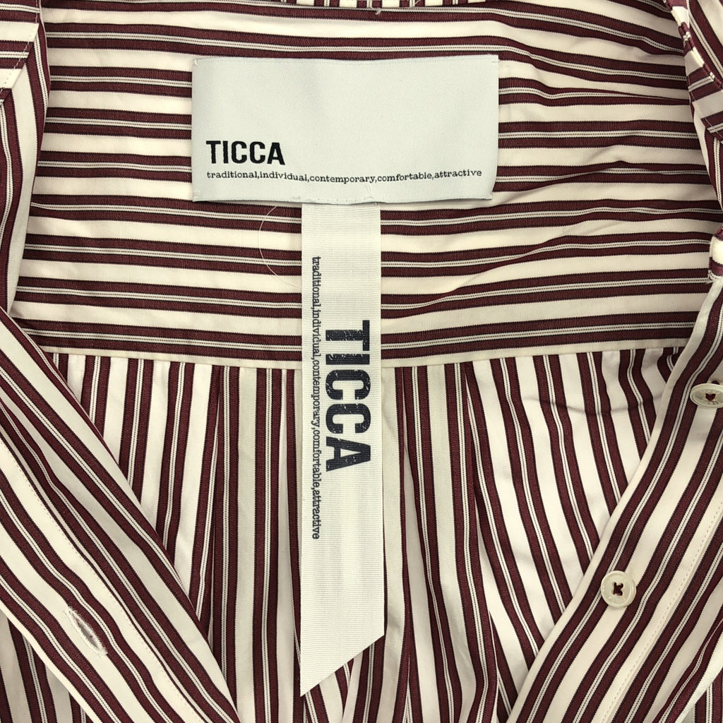 【美品】  TICCA / ティッカ | ストライプ バンドカラー シャツワンピース | F | ホワイト / レッド | レディース